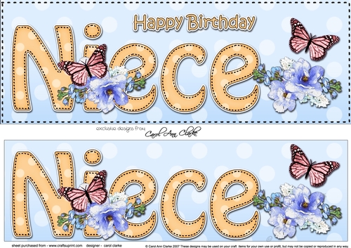 Large DL Happy Birthday NIECE 3D decoupage