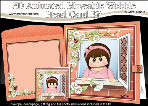 3D Animated Moveable Wobble Head Card Kit - Through the Window Cute Little Teen Carlie