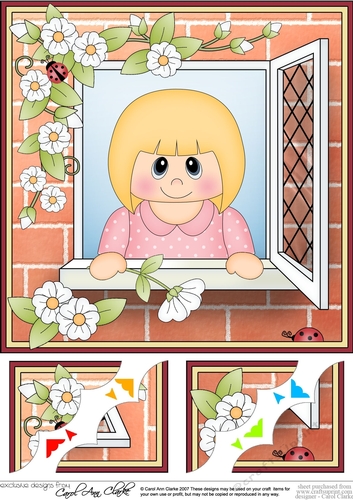 8 x 8 Scalloped Corner Topper - Through the Window - Cute Girl  