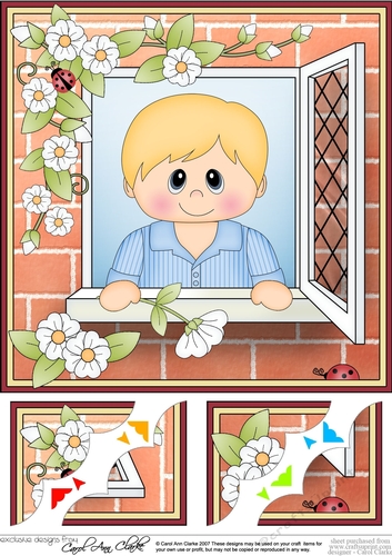 8 x 8 Scalloped Corner Topper - Through the Window - Cute Boy 