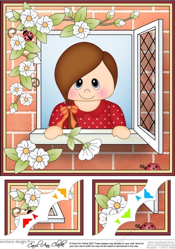 8 x 8 Scalloped Corner Topper - Through the Window - Cute Teen