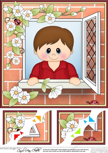8 x 8 Scalloped Corner Topper - Through the Window - Cute Teen