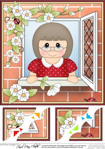 8 x 8 Scalloped Corner Topper - Through the Window - Older Lady