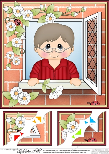 8 x 8 Scalloped Corner Topper - Through the Window - Older Man