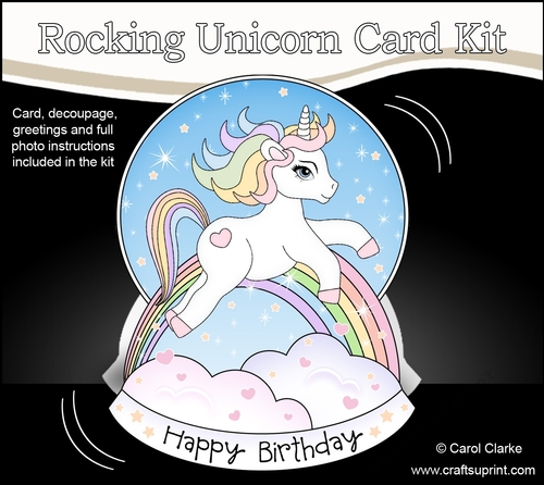 3D Shaped Rocking Card Mini Kit  -  Cute Little Unicorn Rainbow 