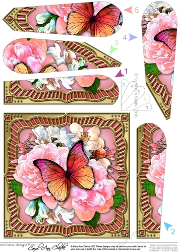 Flowers & Butterfly in a Gold Frame Fan Pyramage Topper