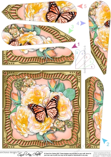 Flowers & Butterfly in a Gold Frame Fan Pyramage Topper