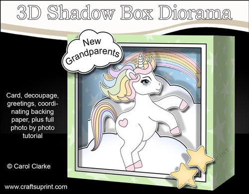 3D Diorama Shadow Box Card Mini Kit  -  Cute Little Baby Unicorn Rainbow 
