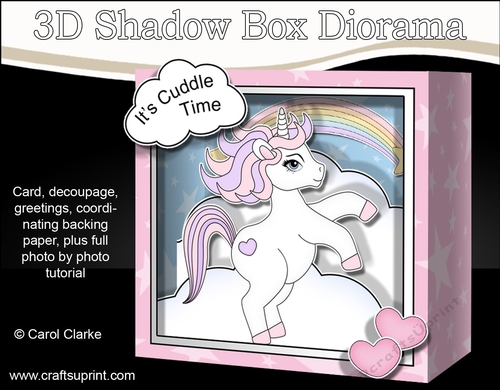 3D Diorama Shadow Box Card Mini Kit  -  Cute Little Baby Unicorn Sparkle