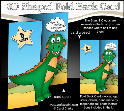 3D Shaped No-Hole Fold Back Mini Kit -  Cute Little Dinosaur  Rampardos