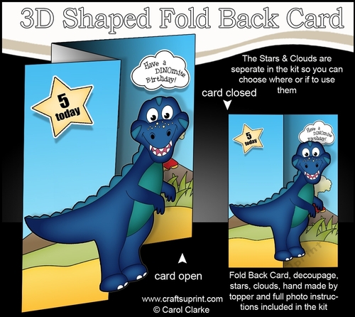 3D Shaped No-Hole Fold Back Mini Kit -  Cute Little Dinosaur  Geico