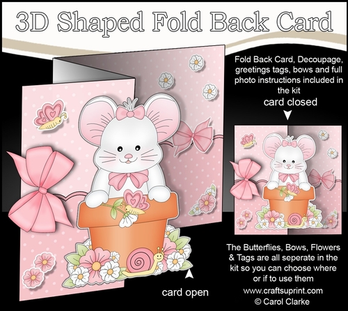 3D Shaped No-Hole Fold Back Card Kit - Flowerpot Friends - Cute Little Mouse Squeak
