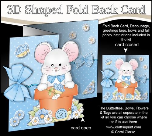 3D Shaped No-Hole Fold Back Card Kit - Flowerpot Friends - Cute Little Mouse Nibbles