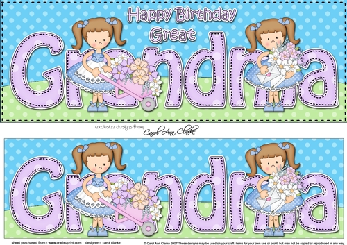 Large DL Happy Birthday GREAT GRANDMA 3D decoupage