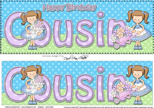 Large DL Happy Birthday COUSIN 3D decoupage