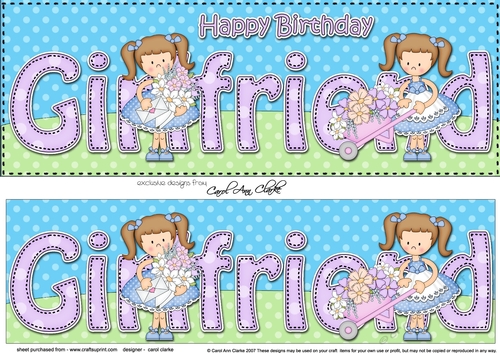 Large DL Happy Birthday GIRLFRIEND 3D decoupage