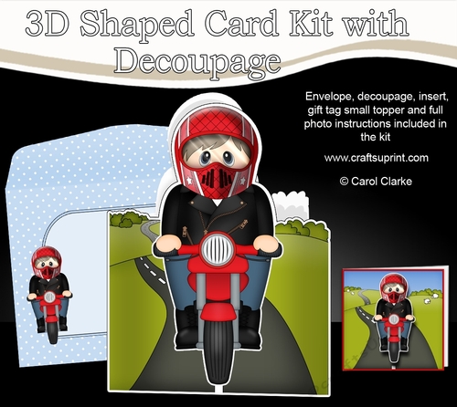 3D Shaped Card  Kit - Older Man Rickman Rides his Motorbike