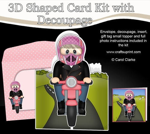 3D Shaped Card  Kit - Older Suzen Danica her Motorbike