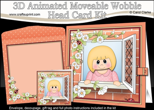 3D Animated Moveable Wobble Head Card Kit - Through the Window Cute Little Teen Allyson 