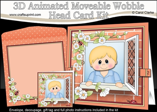 3D Animated Moveable Wobble Head Card Kit - Through the Window Cute Little Teen Brice 