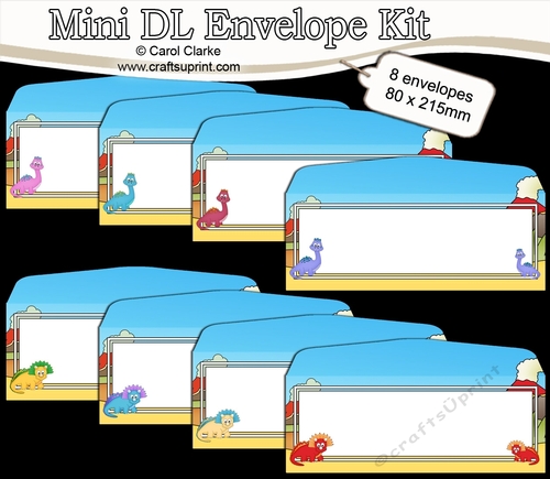 8 Mini Dl (80 x 215mm) Dinosaurs Envelope Kit
