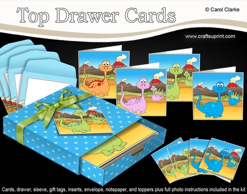 3D Top Drawer Cards Bumper Kit  -  Cute Dinosaurs Dennis, Denise, Zarin & Gullet