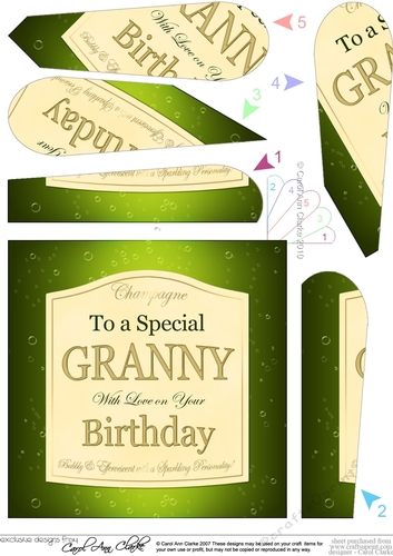 Happy Birthday GRANNY champers Wine Label Fan Pyramage Topper