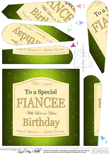 Happy Birthday FIANCEE champers Wine Label Fan Pyramage Topper