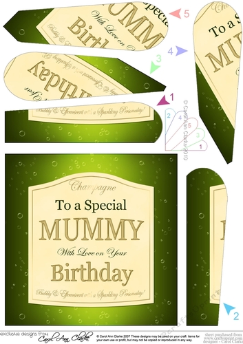 Happy Birthday MUMMY champers Wine Label Fan Pyramage Topper