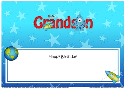 Large DL Happy Birthday GREAT GRANDSON insert