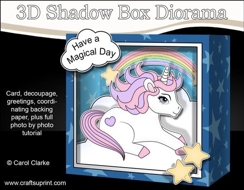 3D Diorama Shadow Box Card Mini Kit  -  Cute Little Unicorn Sparkle