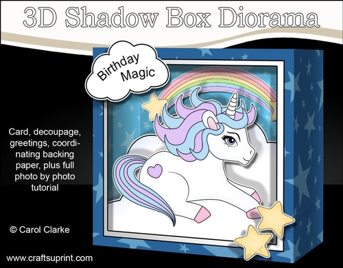 3D Diorama Shadow Box Card Mini Kit  -  Cute Little Unicorn Magic