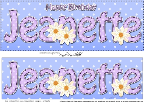 Large DL Happy Birthday JEANETTE 3D decoupage