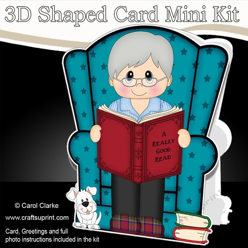 3D Shaped Card  Kit - Cute Little Old Man reads a Good Book 