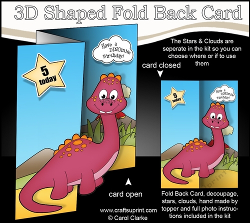 3D Shaped No-Hole Fold Back Mini Kit -  Cute Little Dinosaur  Smileysaur