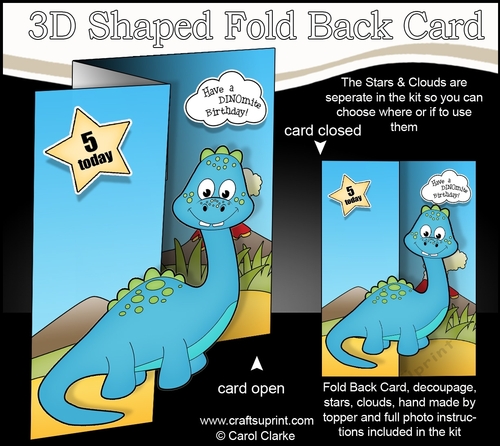 3D Shaped No-Hole Fold Back Mini Kit -  Cute Little Dinosaur  Lizard