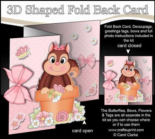 3D Shaped No-Hole Fold Back Card Kit - Flowerpot Friends - Cute Little Squirrel Peanut