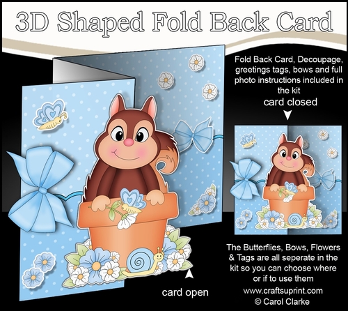 3D Shaped No-Hole Fold Back Card Kit - Flowerpot Friends - Cute Little Squirrel Scamp 