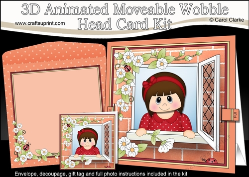 3D Animated Moveable Wobble Head Card Kit - Through the Window Cute Little Teen Debbie