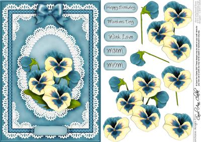 A5 Pansy, Lace and Pearls Quick Card with 3D Decoupage