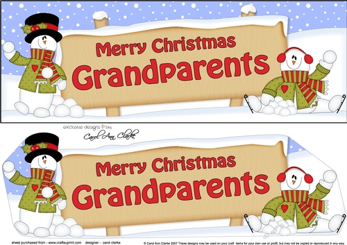 large DL Merry Christmas GRANDPARENTS with Snowman 3D decoupage