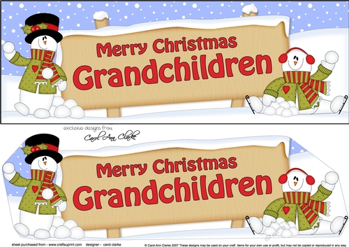 large DL Merry Christmas GRANDCHILDREN with Snowman 3D decoupage