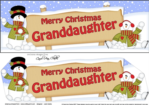 large DL Merry Christmas GRANDDAUGHTER with Snowman 3D decoupage