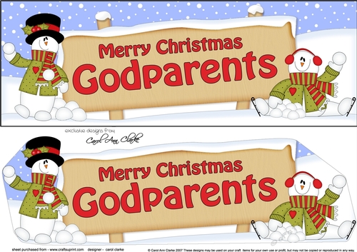 large DL Merry Christmas GODPARENTS with Snowman 3D decoupage