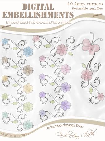 'organza Butterfly and Flower Corner' Digital Embellishments