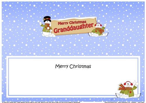 large DL Merry Christmas GRANDDAUGHTER with Snowman insert