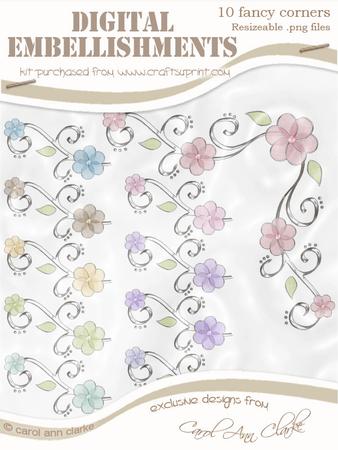 'organza and Pearl Flower Corner' Digital Embellishments