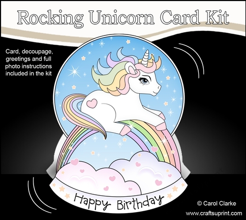 3D Shaped Rocking Card Mini Kit  -  Cute Little Unicorn Rainbow 