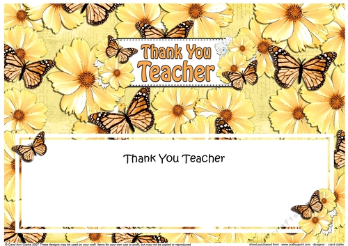 Large DL THANK YOU TEACHER Floral Butterflies insert