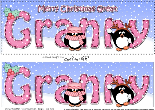 Large DL Merry Christmas GREAT GRANNY 3D decoupage 